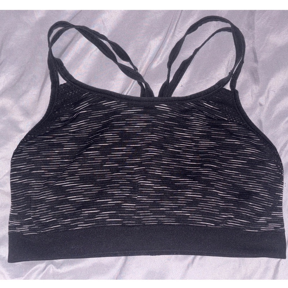 Athletic Works Black/Gray/White Low Impact Strappy Back Sports Bra, Size Large